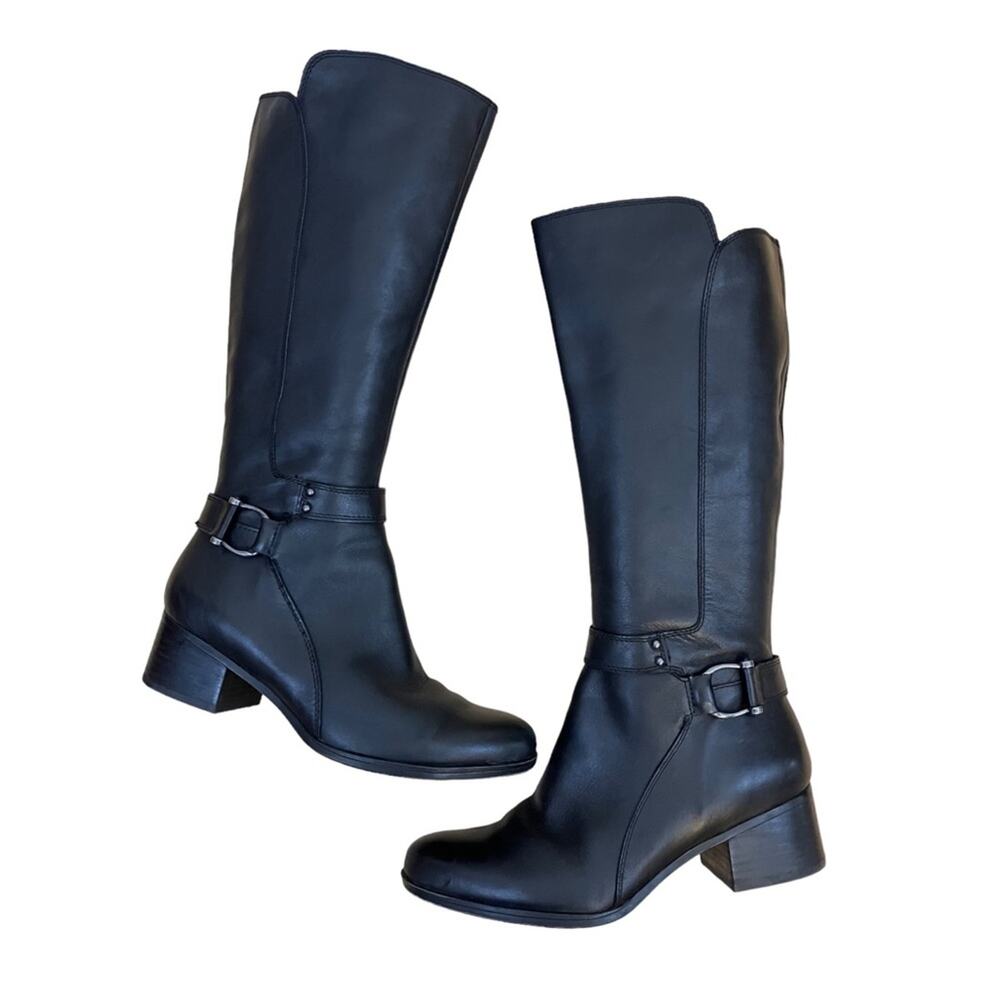 Naturalizer Dane Black Leather Tall Heeled Boots Women 9.5 W